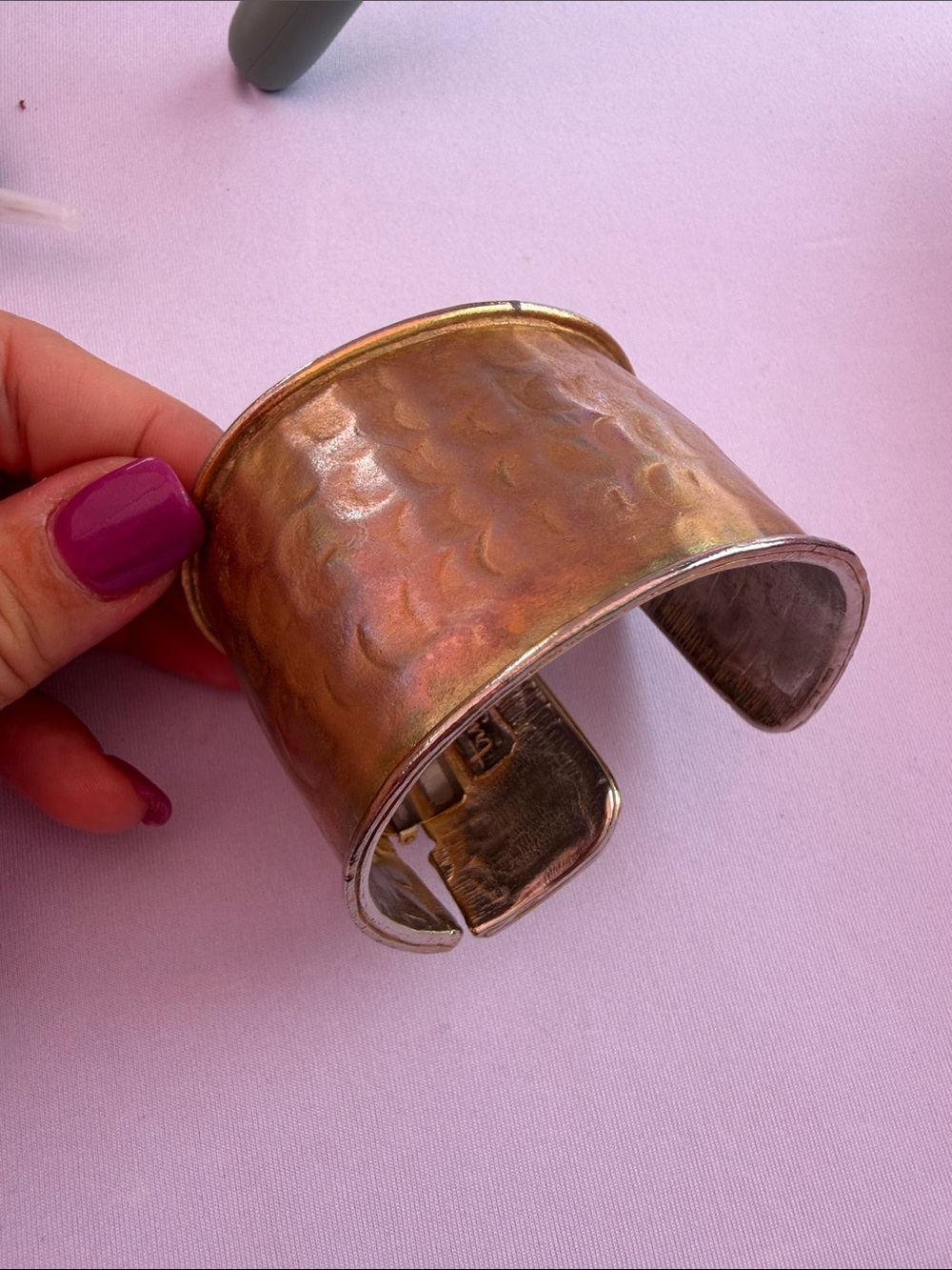 Pauline Trigère Gold Hammered Hinged Cuff Bracelet